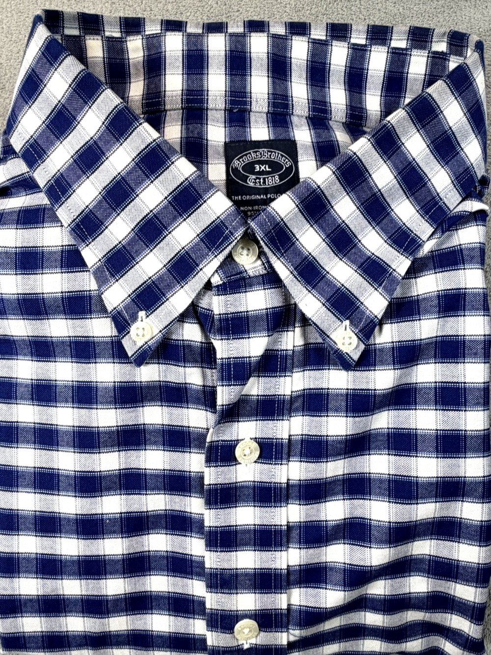 Brooks Brothers Non Iron Button Down Oxford 3XL Blue Plaid Stretch
